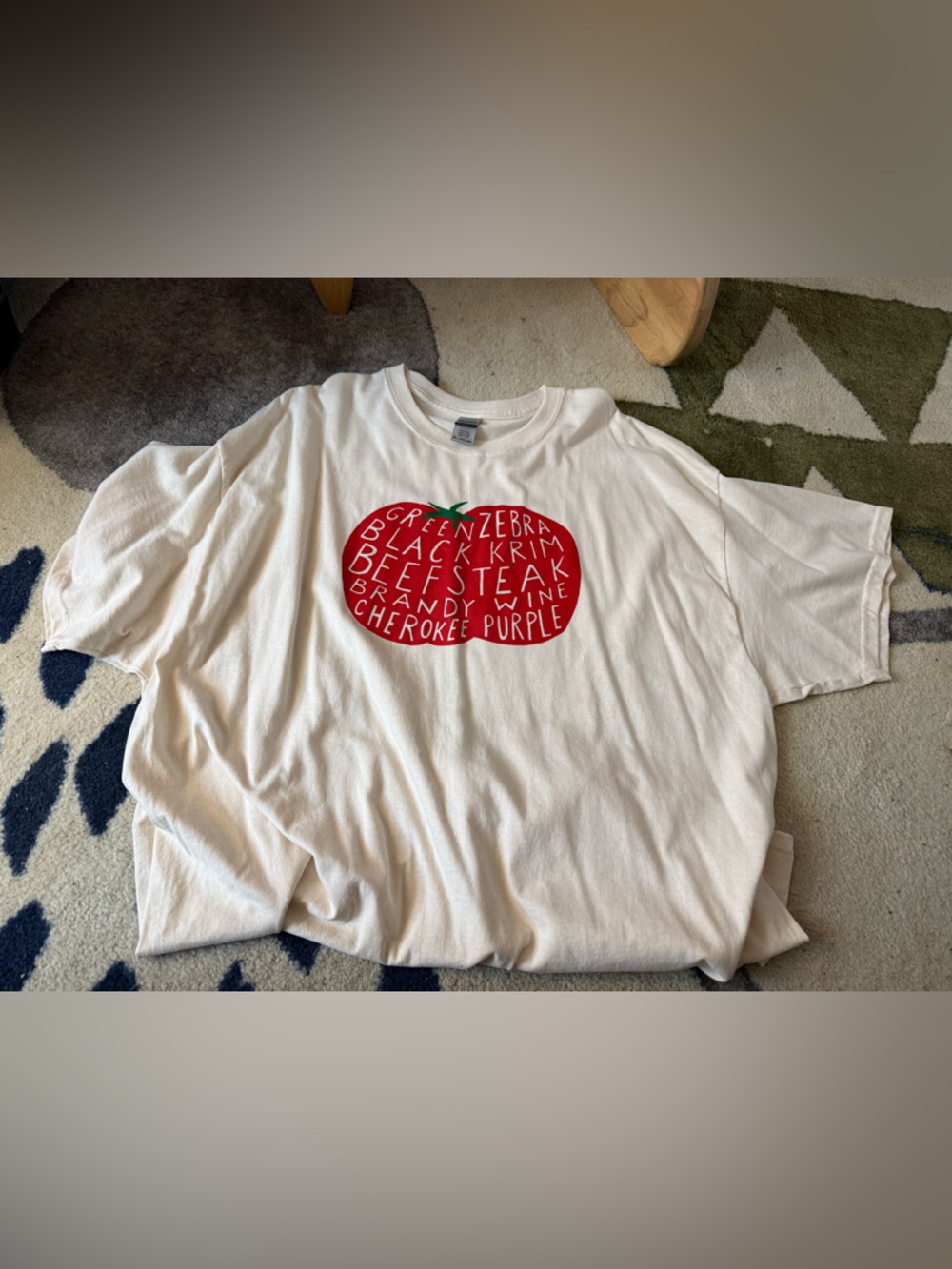 White Graphic T-Shirt with Red Apple Print